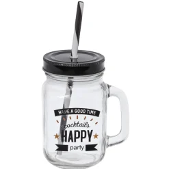 Mason jar "Happy" avec paille x4
