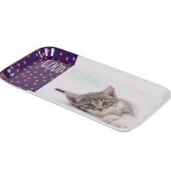 Mini plateau rectangulaire mélamine blanc violet déco chat