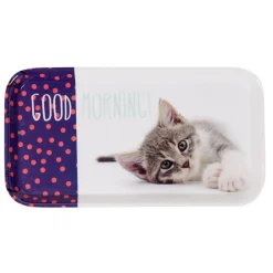 Mini plateau rectangulaire mélamine blanc violet déco chat