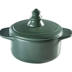 Minis cocottes vertes avec couvercle poignée forme sapin x2