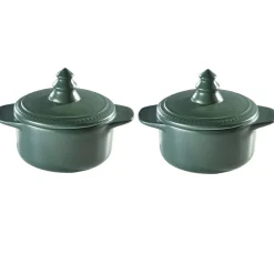 Minis cocottes vertes avec couvercle poignée forme sapin x2