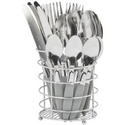 Ménagère 24 pièces gris et son panier