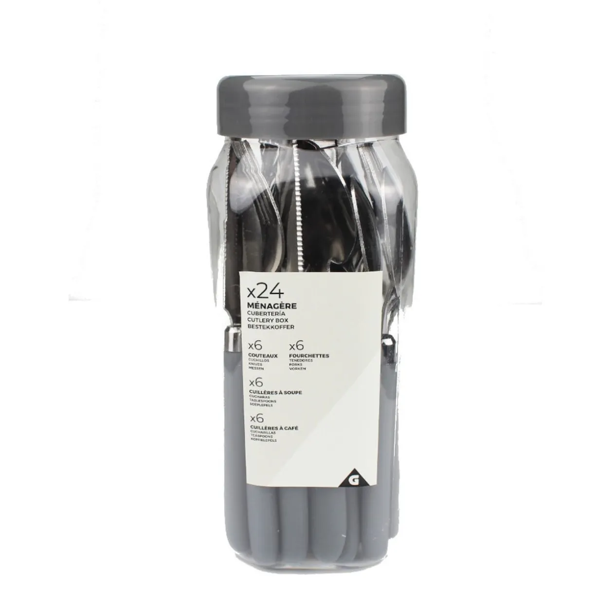 Ménagère 24 pièces inox manche antidérapant soft touch gris