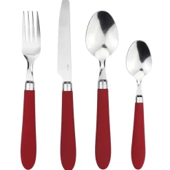 Ménagère 24 pièces inox manche antidérapant soft touch rouge