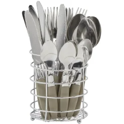 Ménagère 24 pièces taupe et son panier