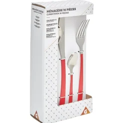 Ménagère de 16 couverts manche rouge