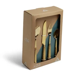 Ménagère inox doré x16 avec manche effet pigment relief