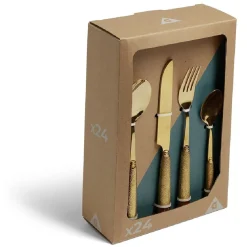 Ménagère inox doré x16 avec manche effet pigment relief