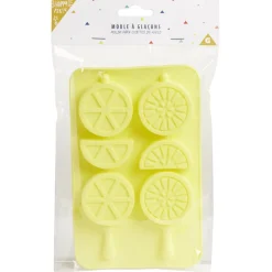 Moule à glaçon brochette forme citron-silicone jaune 18,3x11,4xH1,5cm