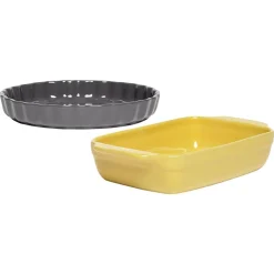 Moule à tarte gris avec plat rectangulaire jaune
