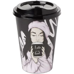 Mug à motifs couvercle noir 500ml - plastique Ø9xH14cm