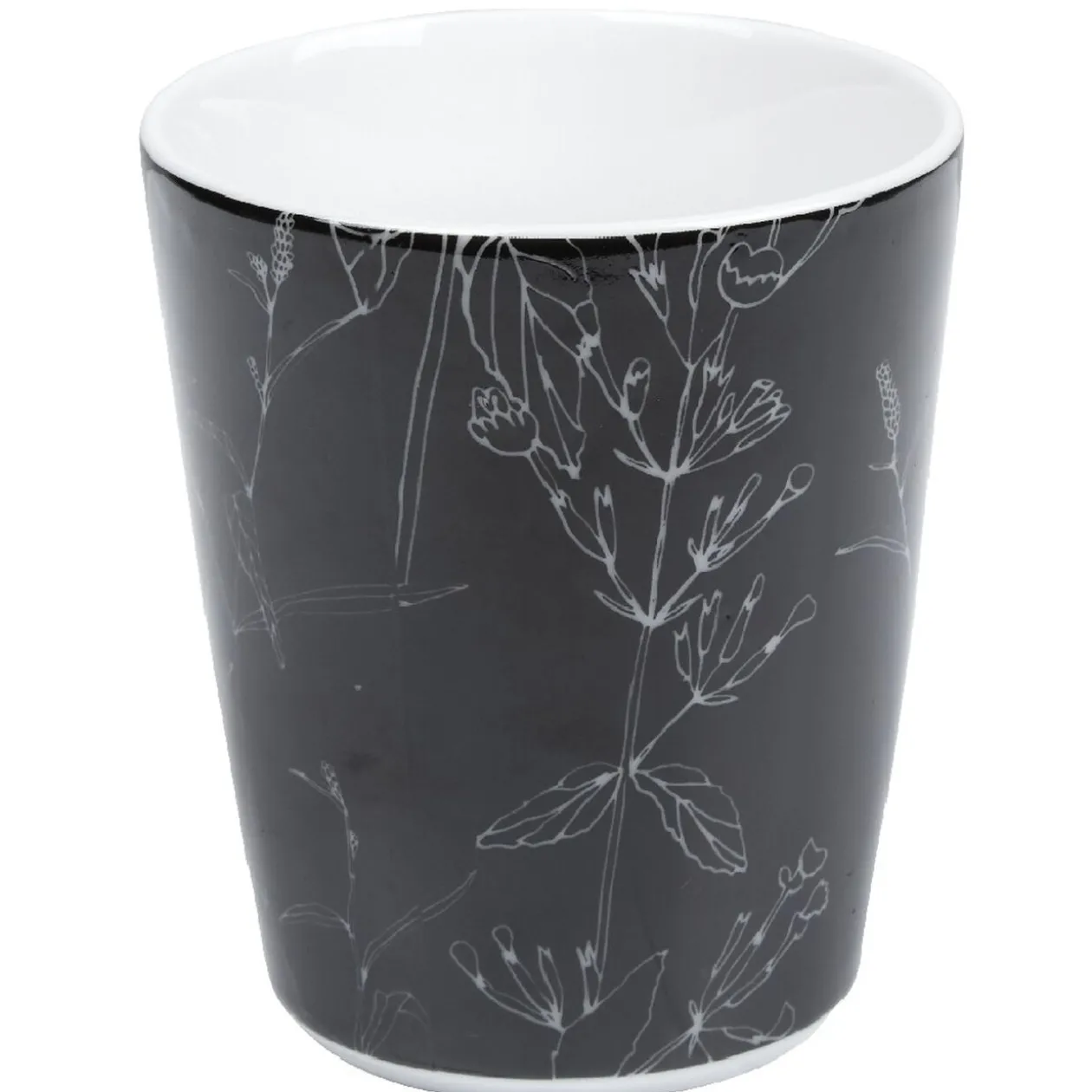 Mug blanc décor tiges feuilles noires