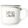 Mug café en porcelaine effet email blanc et bord noir Mon café 33cl H8,5cm