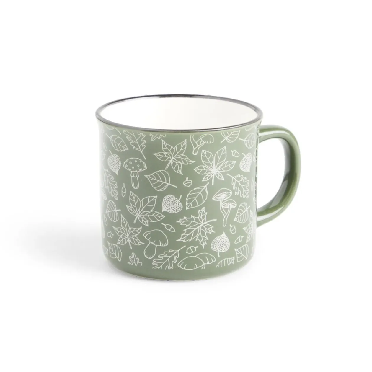 Mug décor feuille automne en porcelaine vert et blanc 320ml