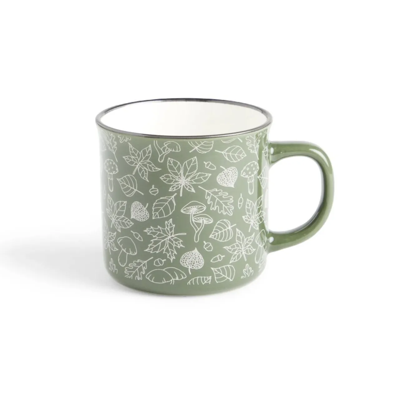 Mug décor feuille automne en porcelaine vert et blanc 320ml