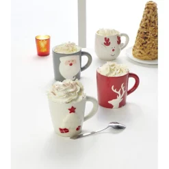 Mug de Noël gris motif relief père Noël blanc 37 cl