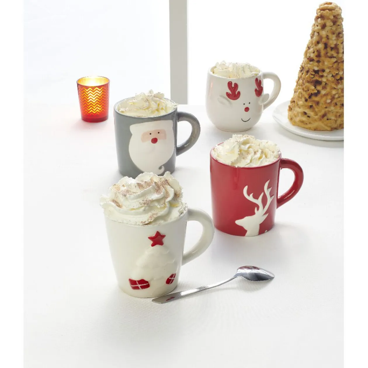 Mug de Noël motif relief sapin blanc décor rouge 37 cl