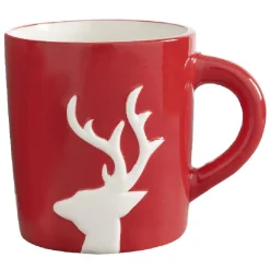 Mug de Noël rouge motif relief renne blanc 37 cl