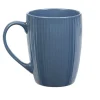 Mug en porcelaine 35 cl bleu avec rainures verticales en relief