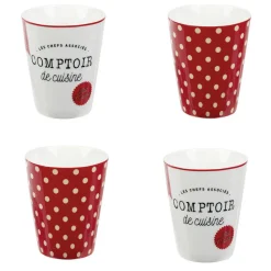 Mug en porcelaine rouge pois blanc 20 cl x4
