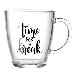 Mug en verre transparent motif wording 300ml H10,5cm