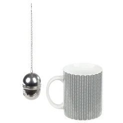 Mug porcelaine avec boule à thé inox noir blanc 35 cl