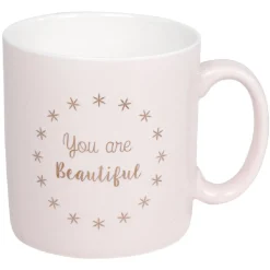 Mug rose à message beautiful motif étoiles dorées