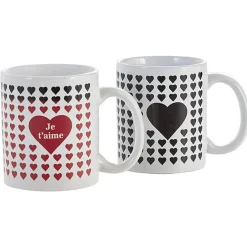 Mug thermoréactif coeur noir et rouge en grès x2