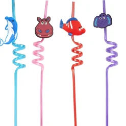 Paille tortillon fantaisie décor animaux x4