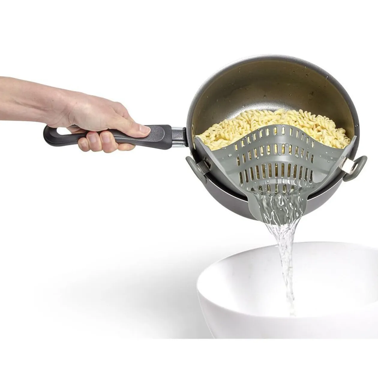 Passoire casserole à clips silicone gris