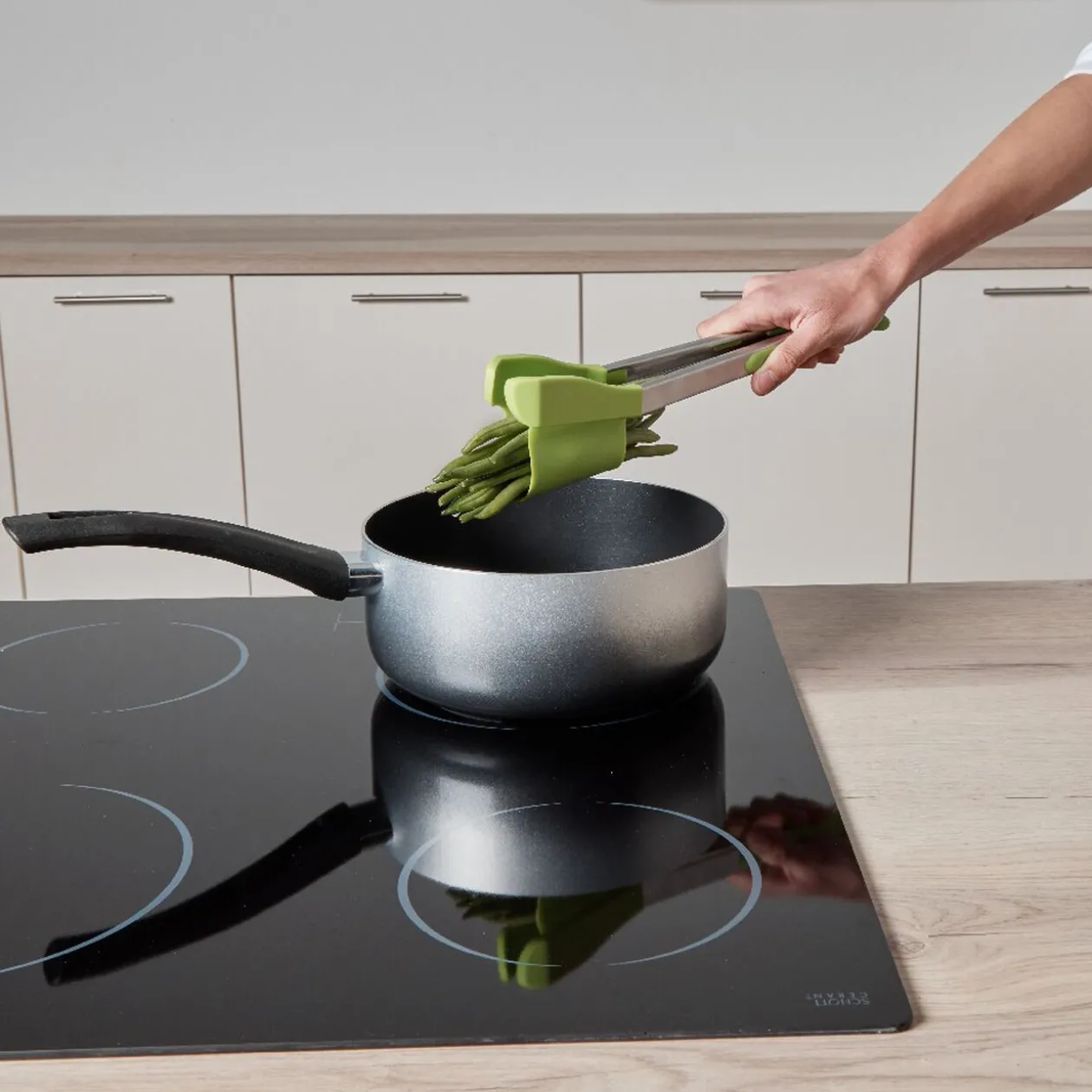 Pince spatule 2 en 1 inox silicone vert