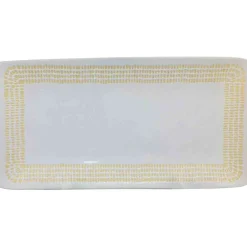 Plat à cake blanc contour grains de riz jaunes