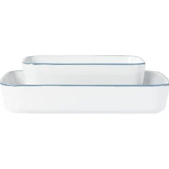 Plat cuisson rectangulaire blanc bordure bleue 1L et 2L x2