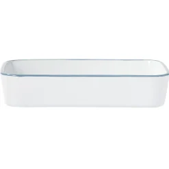 Plat cuisson rectangulaire blanc bordure bleue 1L et 2L x2