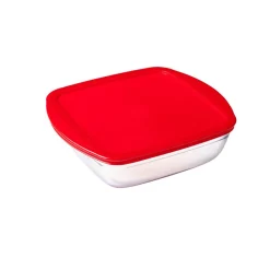 Plat de cuisson carré en verre avec couvercle en plastique 1 L