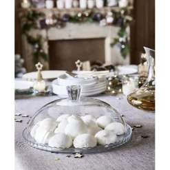 Plat de présentation avec cloche Ø32cm verre transparent