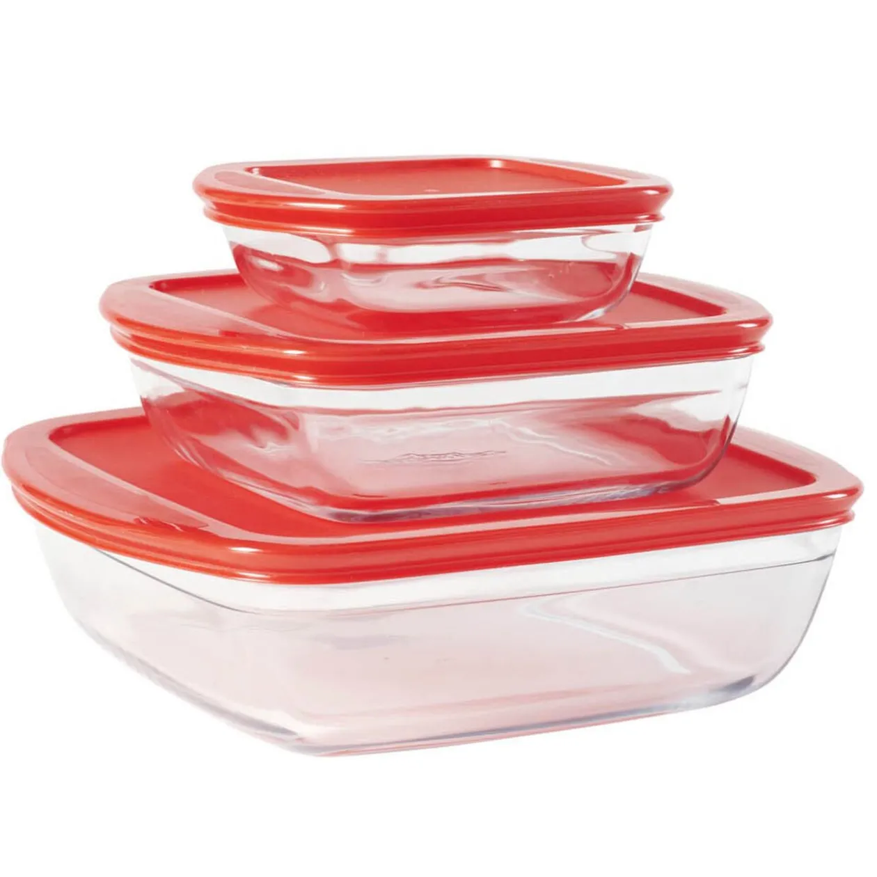 Plat en verre transparent Ôcuisine avec couvercle rouge x3