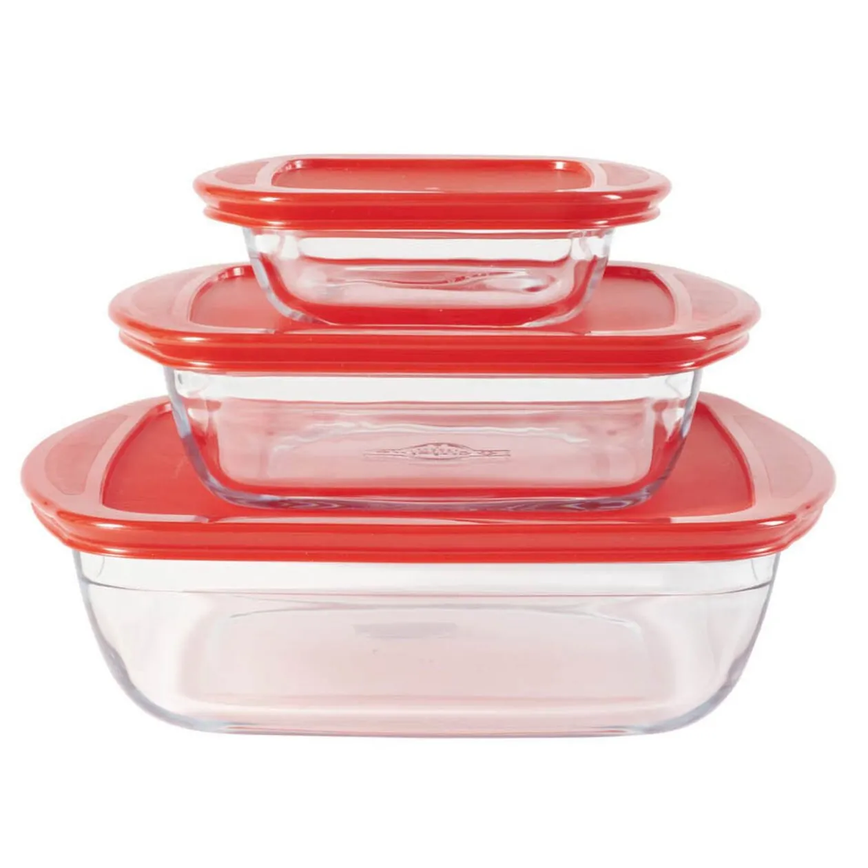 Plat en verre transparent Ôcuisine avec couvercle rouge x3