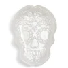 Plat Halloween tête de mort mexicaine en verre blanc 15x11xH2cm