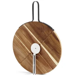 Plateau à pizza en bois avec roulette en acier