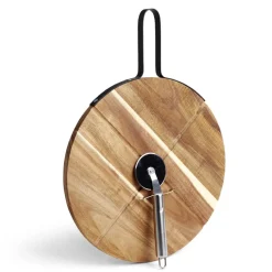 Plateau à pizza en bois avec roulette en acier