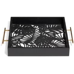 Plateau avec motif tropical ajouré et fond en verre