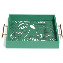 Plateau avec motif tropical ajouré et fond en verre