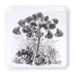 Plateau carré mélaminé motif arbre gris et blanc 33x33cm