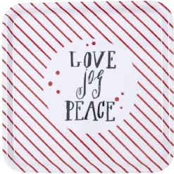 Plateau carré motif rayure rouge inscription Love Jog Peace
