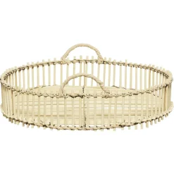 Plateau déco rond en bambou et métal