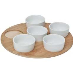 Plateau de service avec 6 coupelles blanches