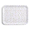 Plateau de service rectangulaire mélaminé blanc motif feuillage doré 21x28cm