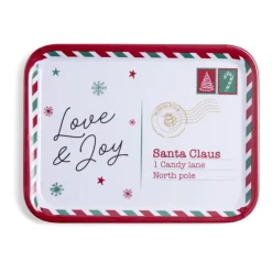 Plateau de service rectangulaire Noël mélaminé motif carte postale 19x37,5cm