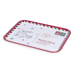 Plateau de service rectangulaire Noël mélaminé motif carte postale 19x37,5cm